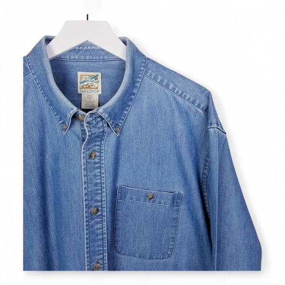 Travelsmith Button Down Denim Shirt - Size XL - Picture 2 of 6